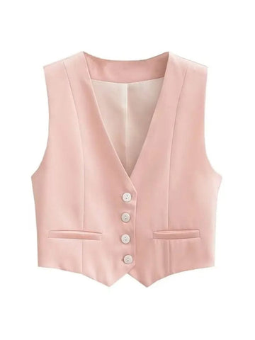 Olivia Button Cropped Sleeveless Chic Top