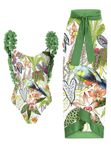 Penelope Floral Ruffle Swimsuit & Skirt Set