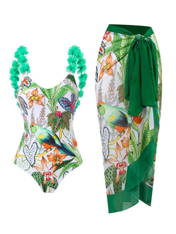 Penelope Floral Ruffle Swimsuit & Skirt Set