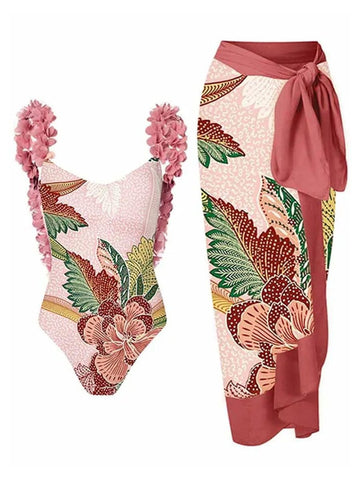 Penelope Floral Ruffle Swimsuit & Skirt Set