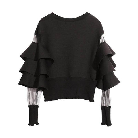 The Bella Ruffled Long Sleeve Blouse - Jet Black