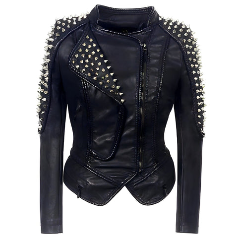 The Dominique Studded Faux Leather Moto Jacket