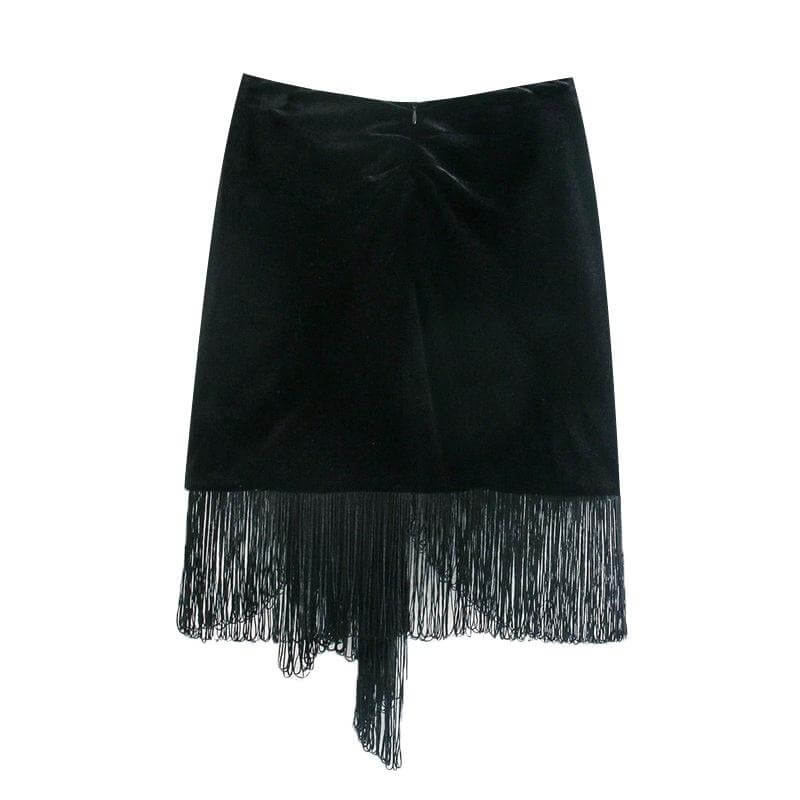 The Savannah Tassel Mini Skirt - Black