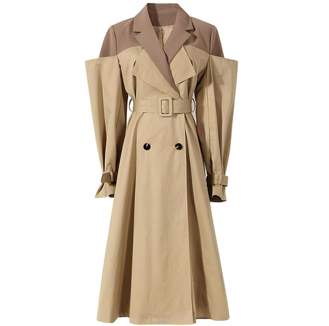 The Cappuccino Long Sleeve Spliced Trenchcoat