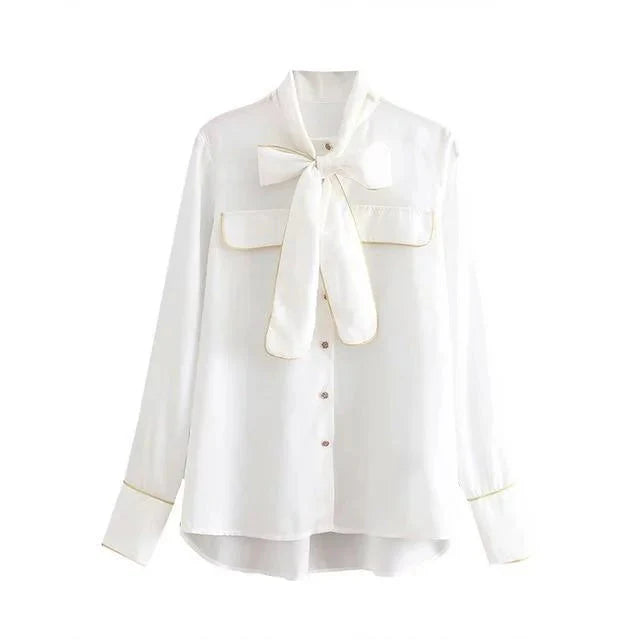 The Nadine Bow Tie Blouse - White