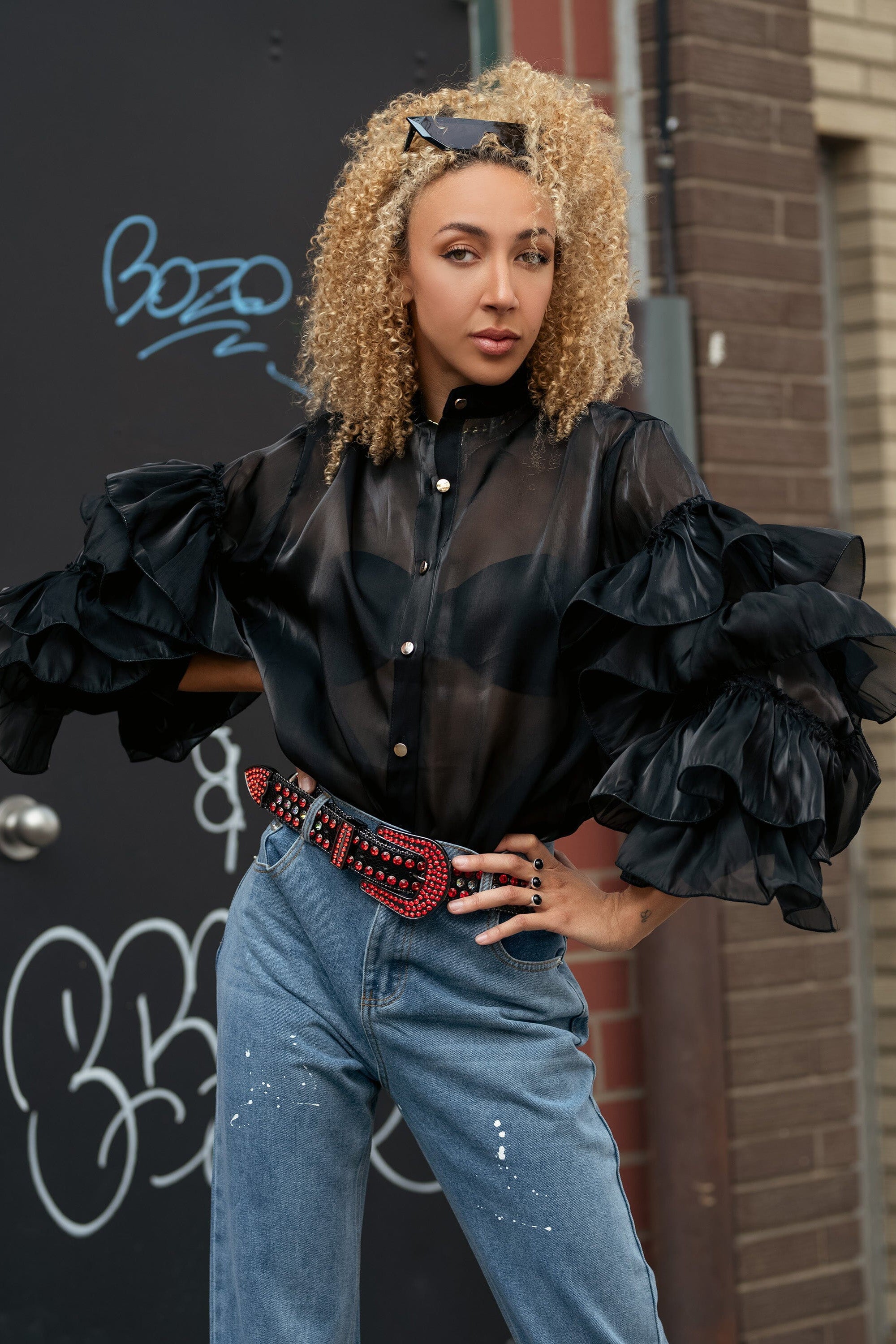 RUFFLE TIER SLEEVE SHIRT