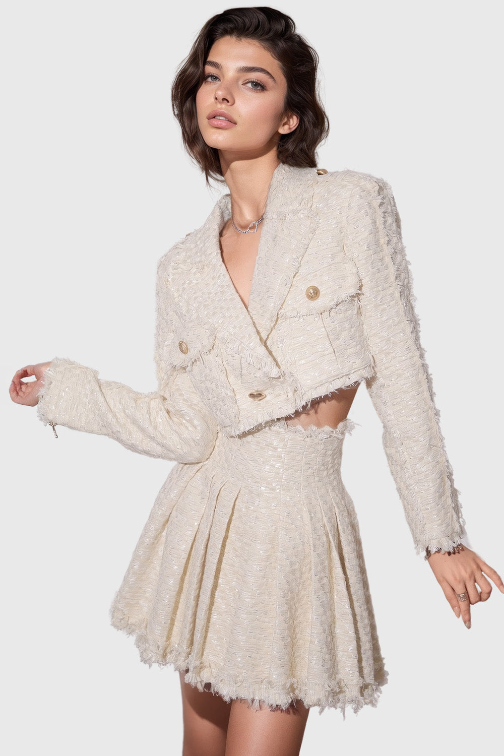 Textured Jacket and Skirt Set