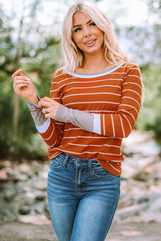 Striped Round Neck Rib-Knit Top