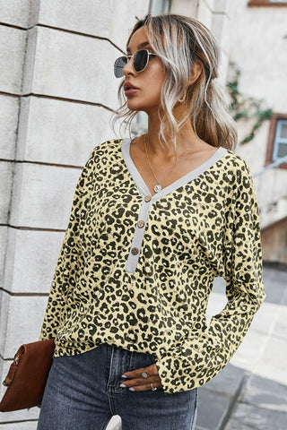Leopard Buttoned Contrast Trim Top