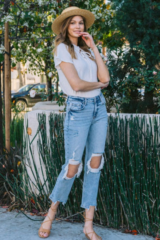 Lovervet Full Size Amari Destroyed High Rise Crop Straight Jeans