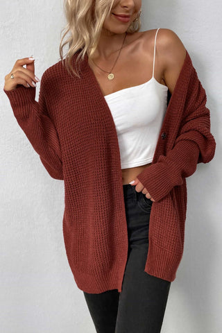Waffle Knit One-Button Dolman Sleeve Cardigan