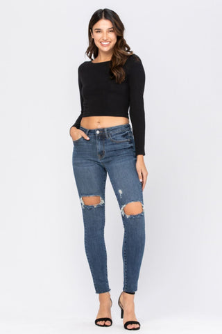 Full Size Destroyed Knee High Waist Skinny Jeans