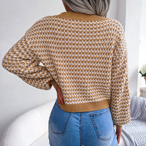 Two-Tone Lantern Sleeve Cardigan
