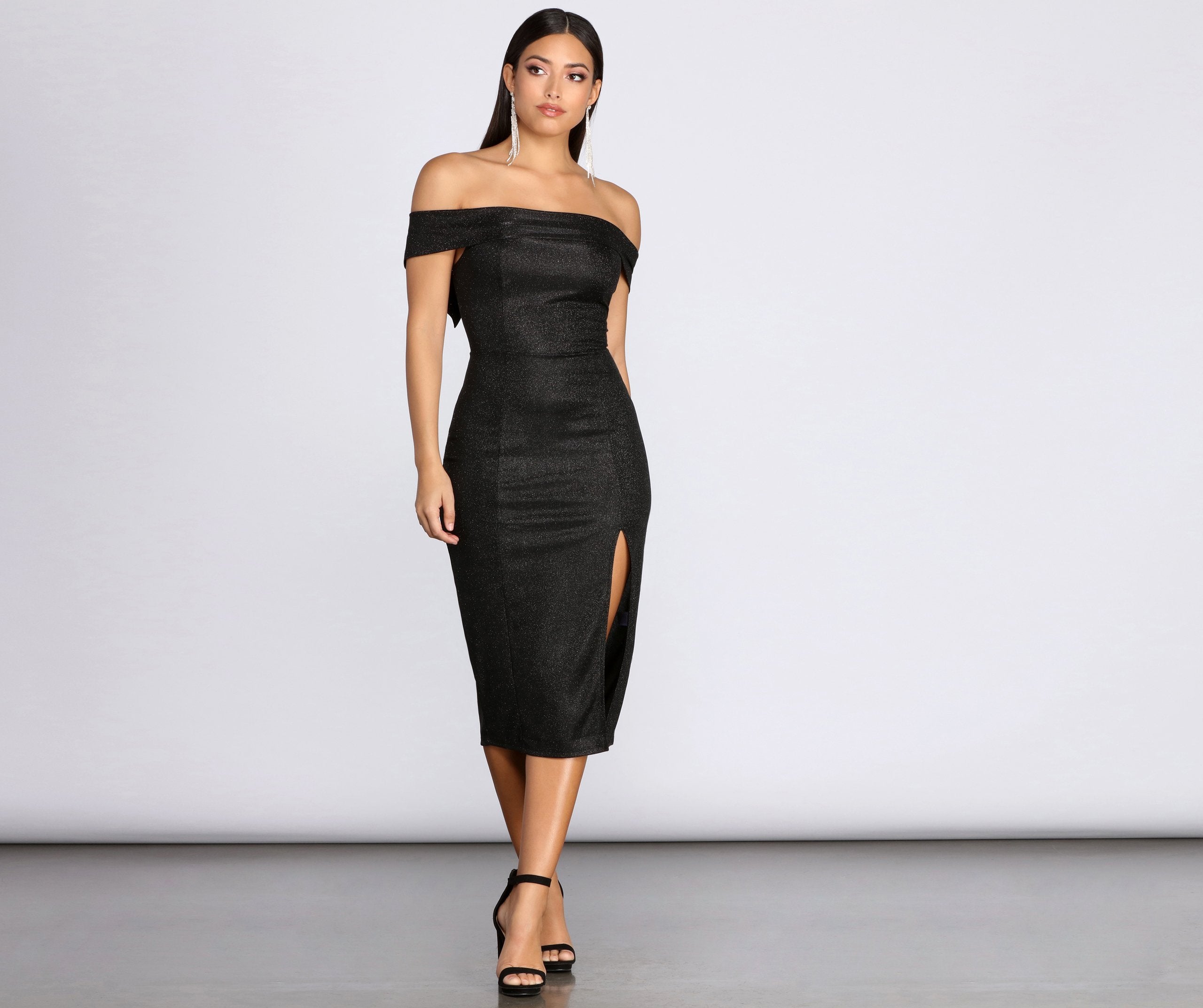 glittering off shoulder bodycon midi dress Amazon.com: dasmzper Sexy Sequin Off Shoulder High Split Formal Party Cocktail Evening Club Bodycon Midi Dress Black : Clothing, Shoes & Jewelry