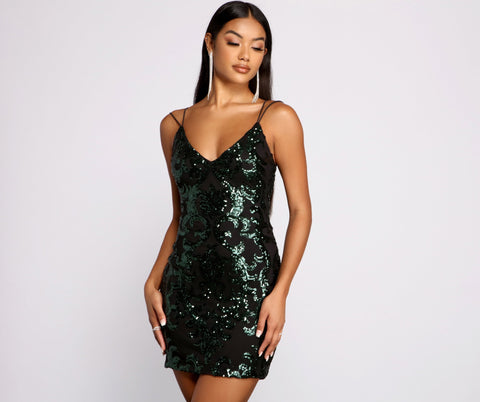 Karina Formal Sequin Cross Back Mini Dress