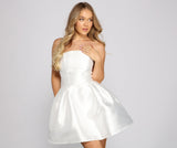 Hadley Strapless Pleated Satin Party Dress