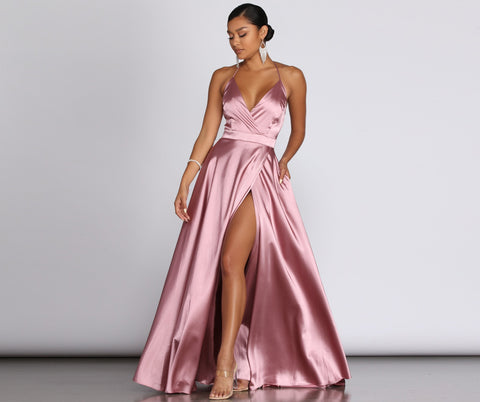 Ellie Formal Satin High Slit Dress