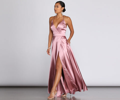 Ellie Formal Satin High Slit Dress