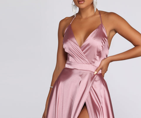 Ellie Formal Satin High Slit Dress