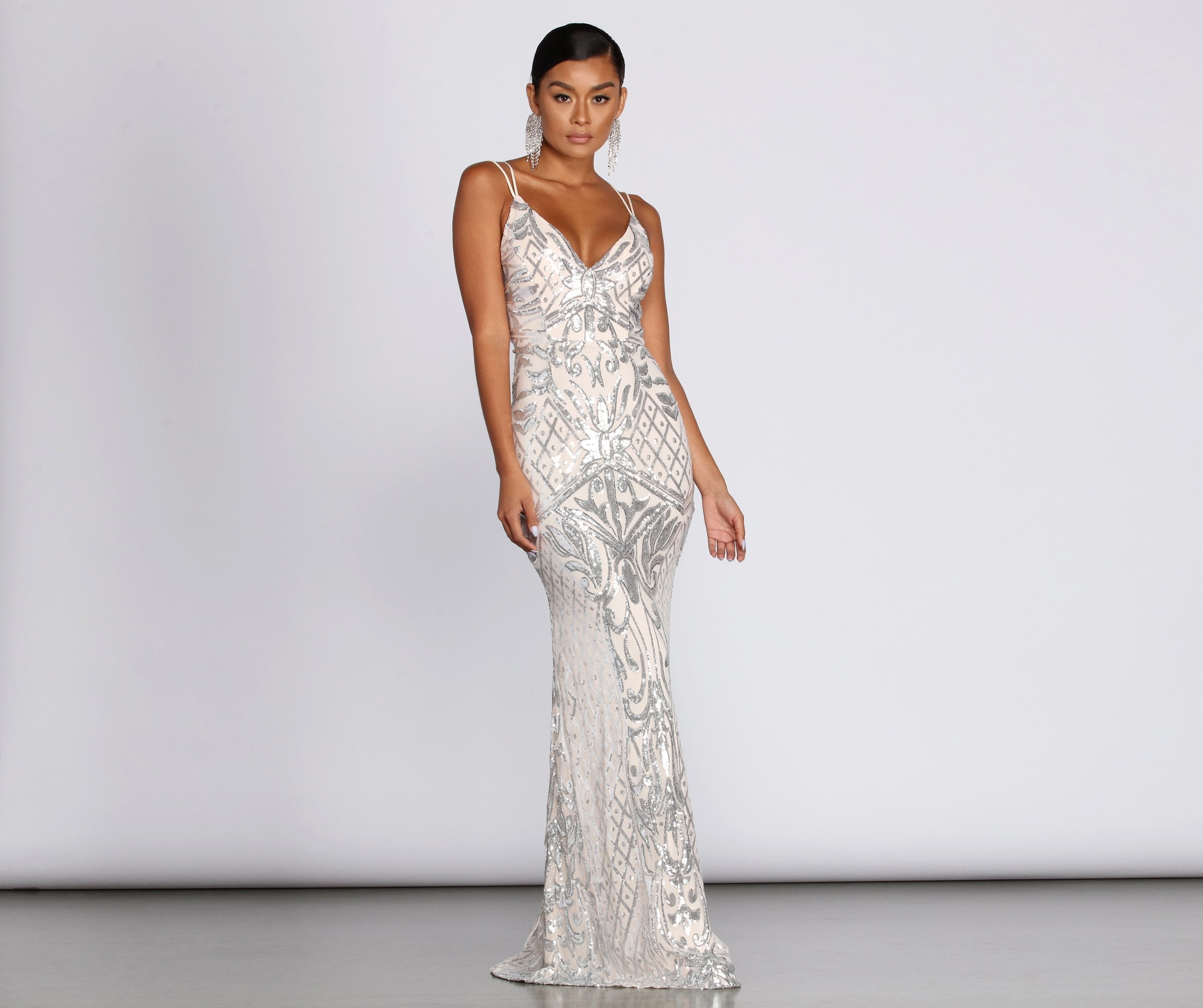 Ginger Sequin Mesh Strappy Gown