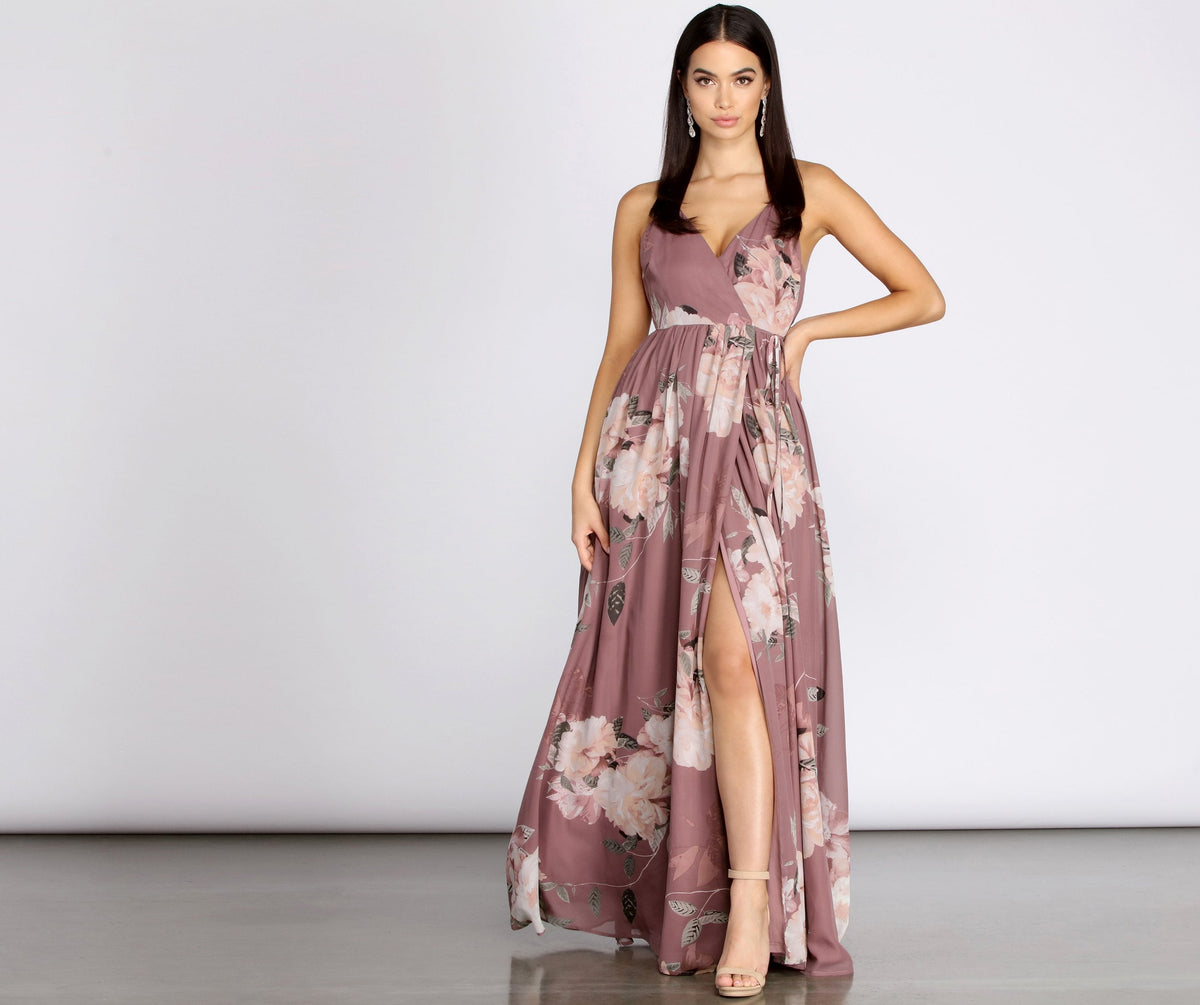 Elisa Floral Chiffon Cross Back A-Line Dress