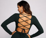 Kayla Long Sleeve Lace-Up Back Formal Dress