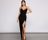 Willow Formal High Slit Crepe and Lace Dress