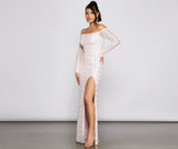 Gracie Formal Off The Shoulder Iridescent Sequin Dress