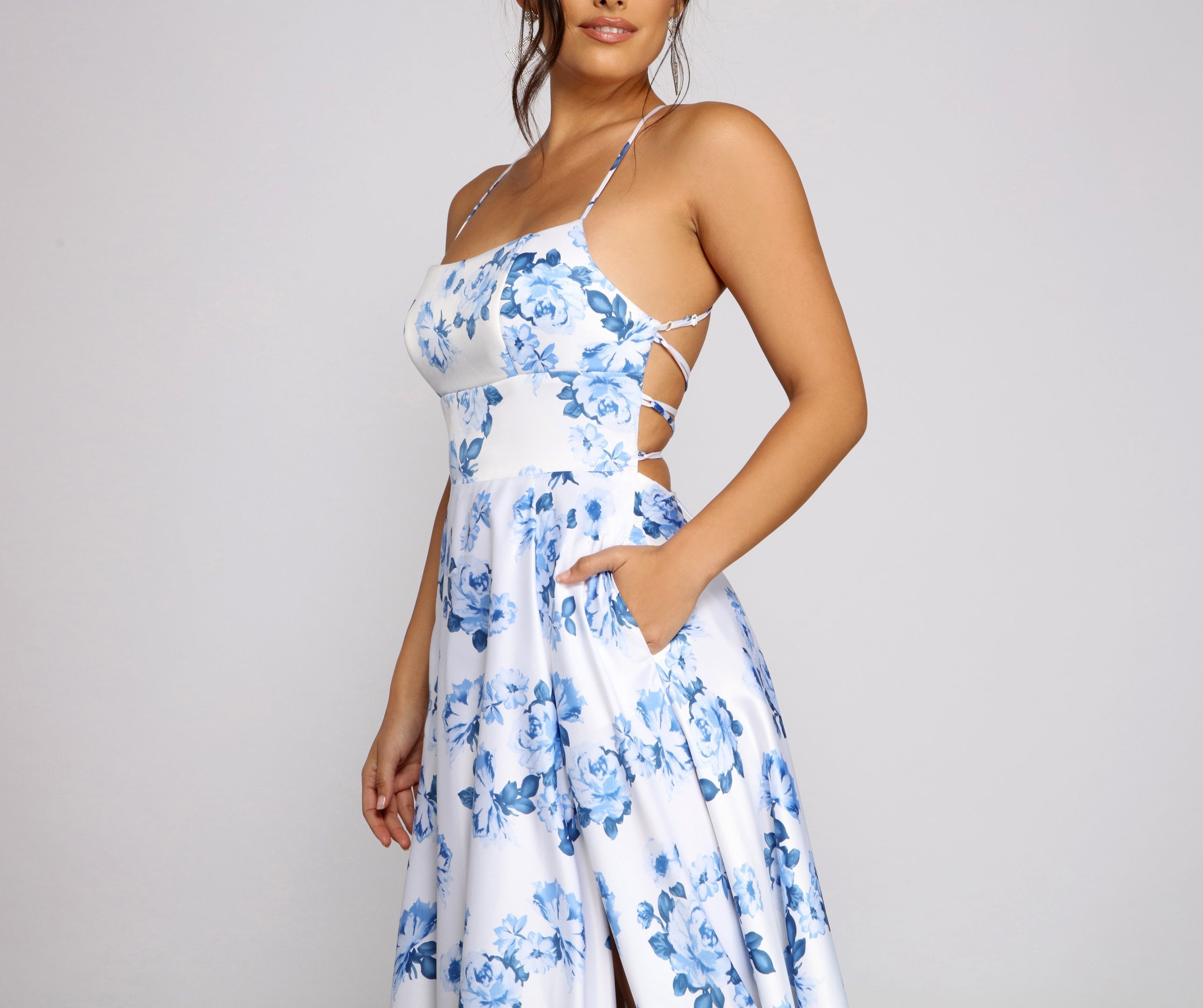 Lindsey Formal Floral High-Slit Dress Luis Shop Lindsey Formal Floral High-Slit Dress Luis Shop