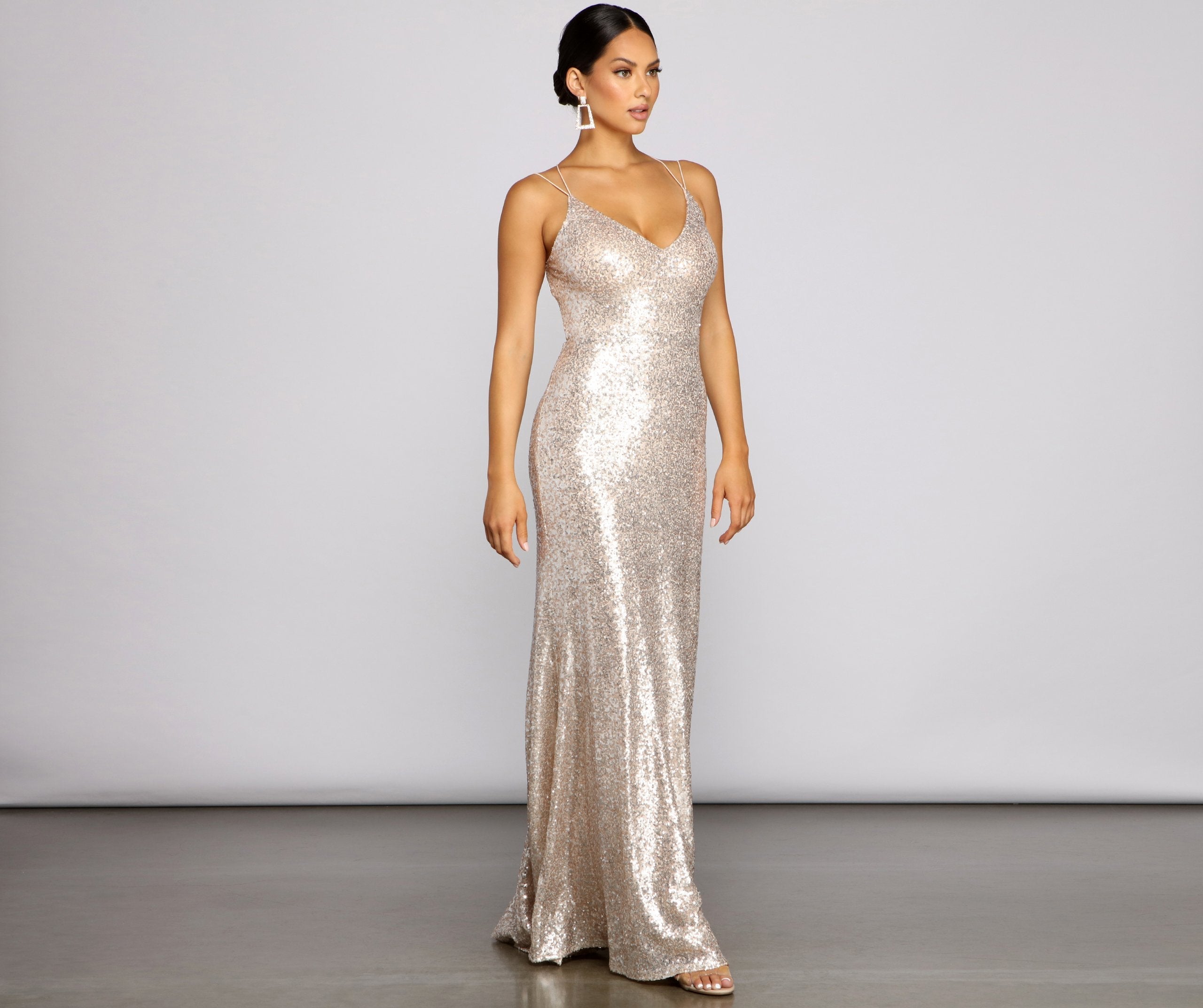 Elena Sequin Open-Back Formal Dress