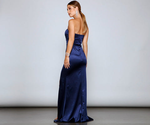 Gianna Strapless High-Slit Satin Dress