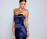Gianna Strapless High-Slit Satin Dress