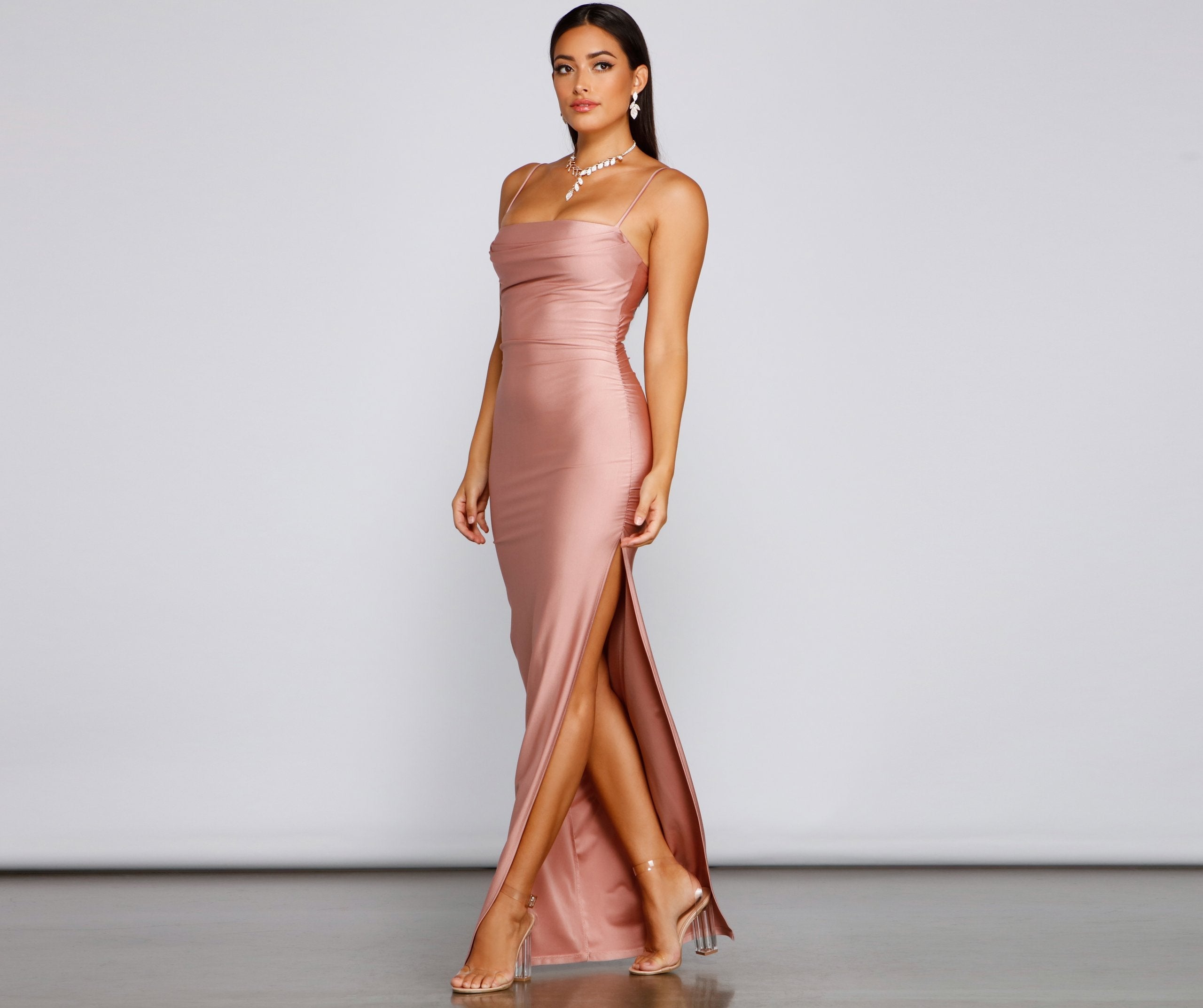 Ella Cowl Neck Satin Dress