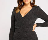 Wrapped In Glamour Ruched Glitter Mini Dress