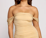 Sultry Appeal Ruched Off The Shoulder Mini Dress