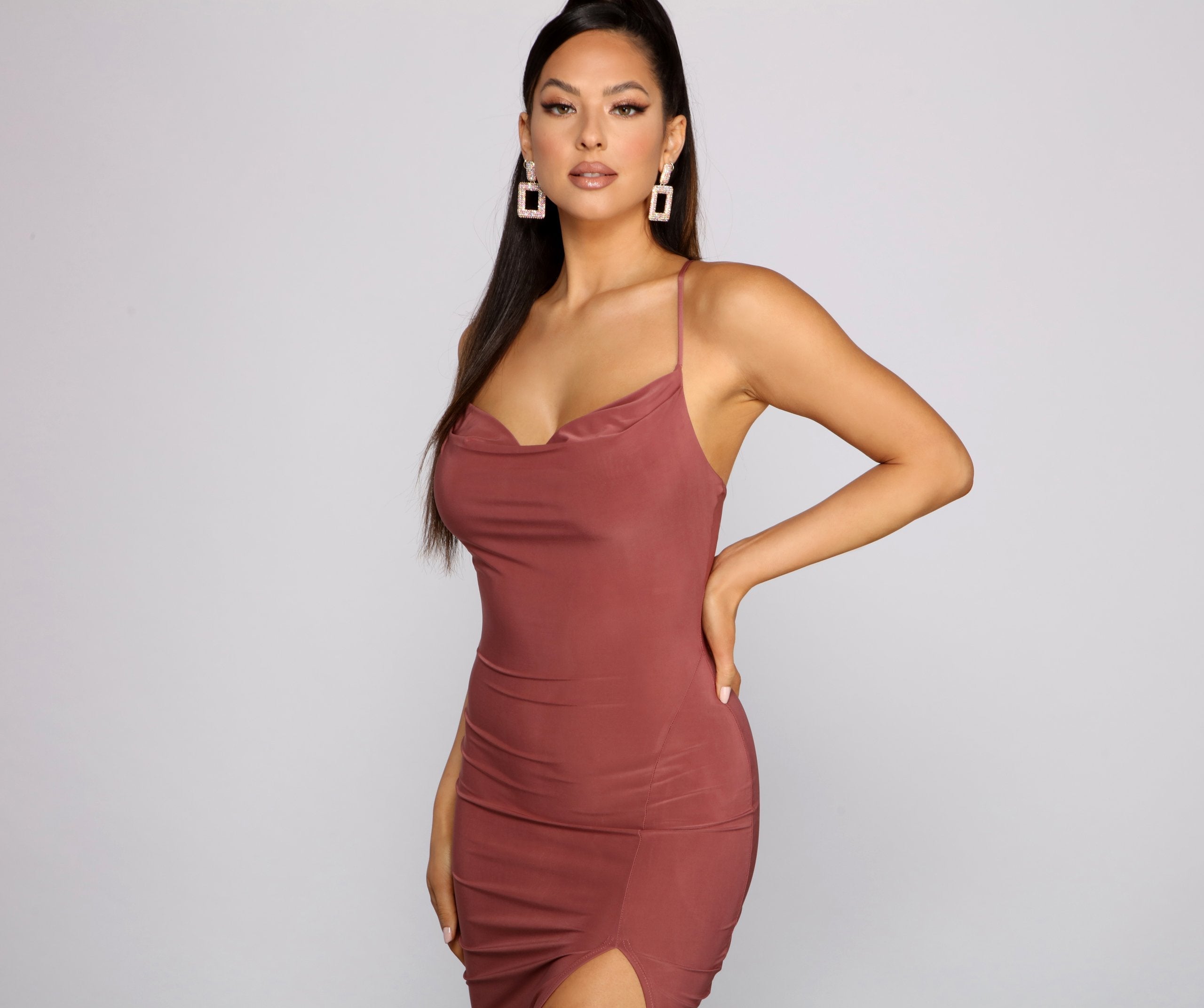 Moment of Glam Cowl Neck Midi Dress