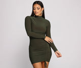 Keeping Knit Chic Mock Neck Ruched Mini Dress