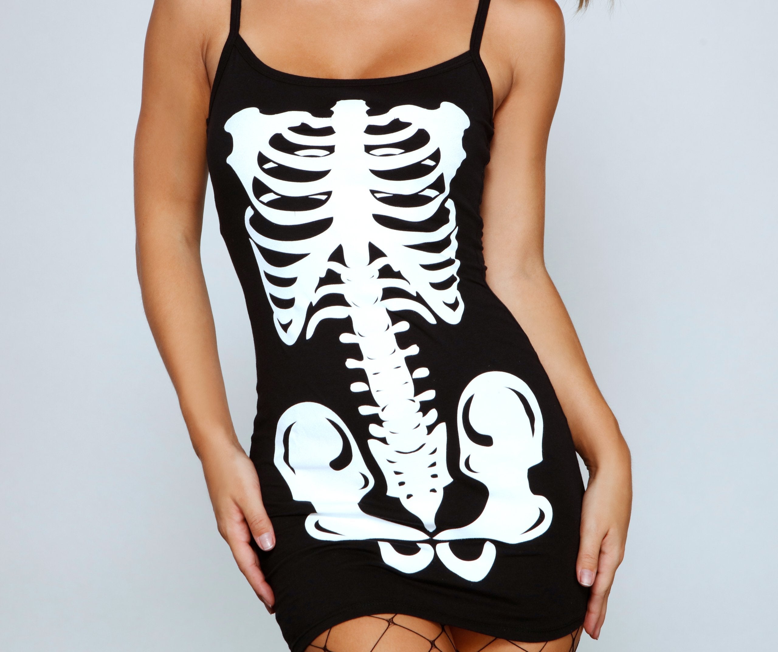 Glam Ghoul Skeleton Print Mini Dress