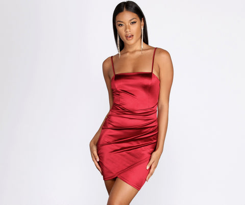 Wrapped In Stylish Satin Mini Dress