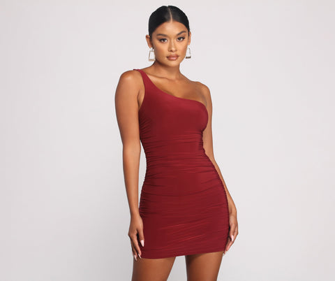 Such A Stunner One Shoulder Ruched Mini Dress