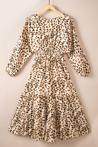 Leopard Smocked Waist Tiered Dress