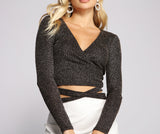 Glitz And Glimmer Faux Wrap Front Crop Top