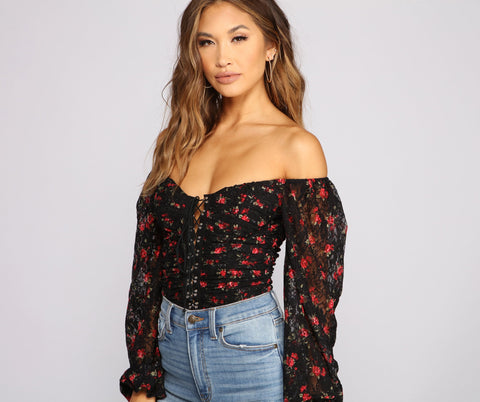 Floral Passion Lace-Up Bodysuit