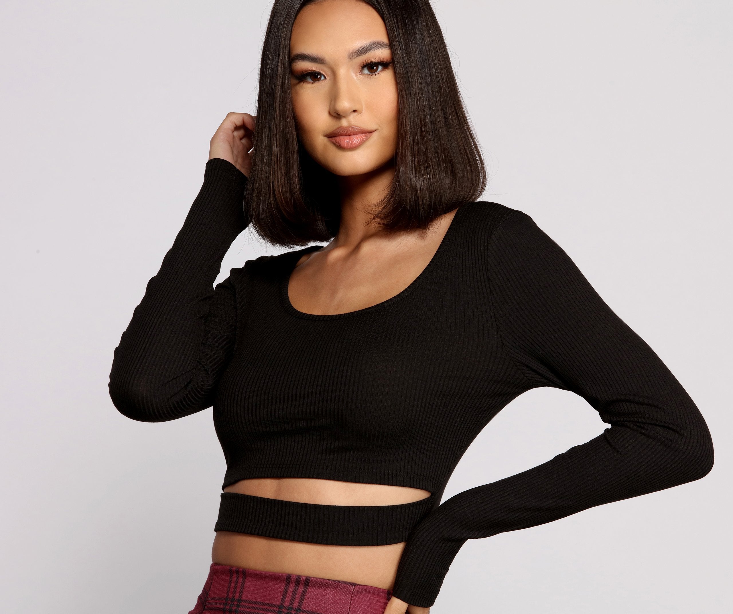 What's The Scoop Ribbed Knit Crop Top