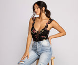 Floral Mesh and Ruffled Lace Bodysuit