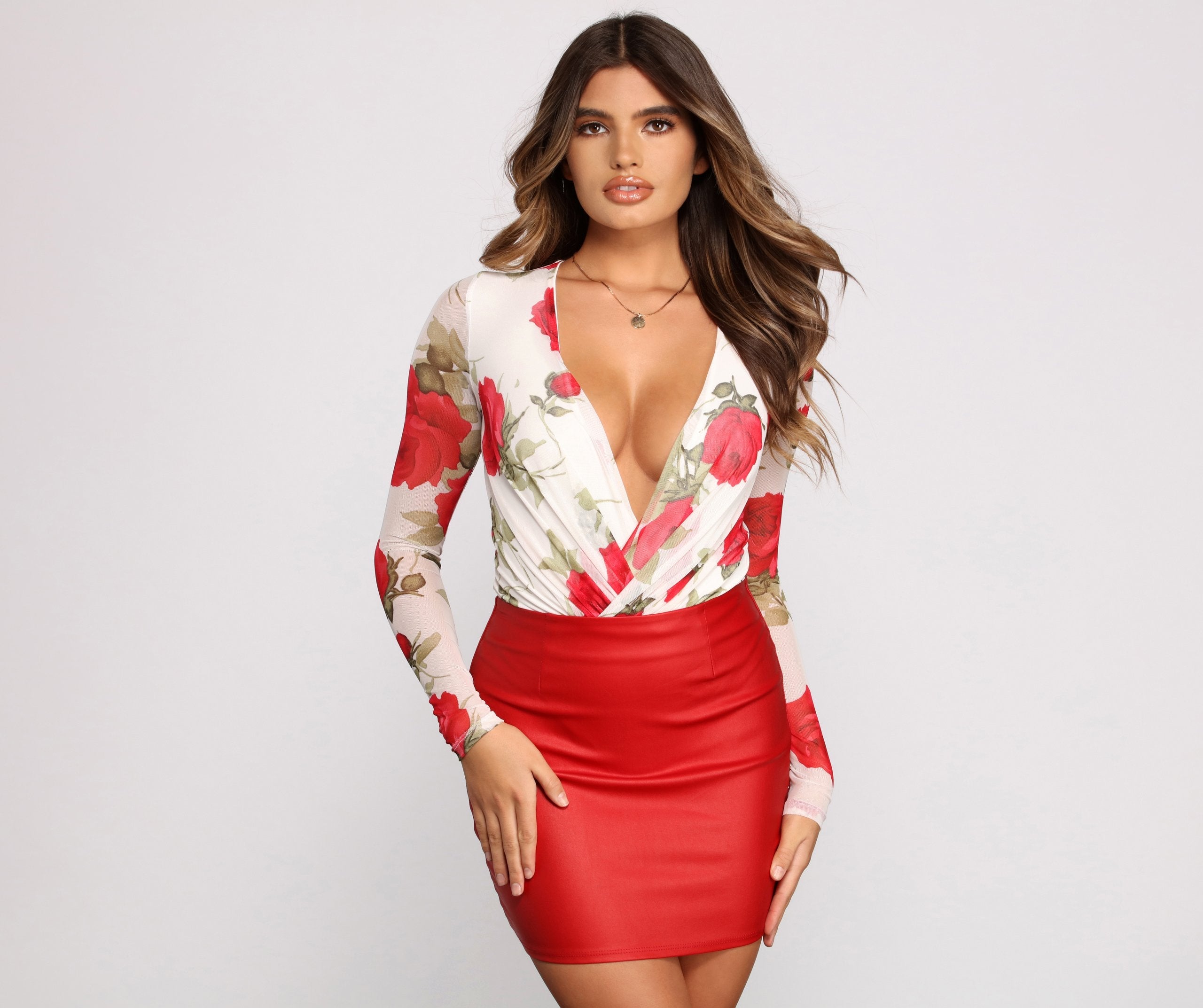 Floral Passion Surplice Mesh Bodysuit