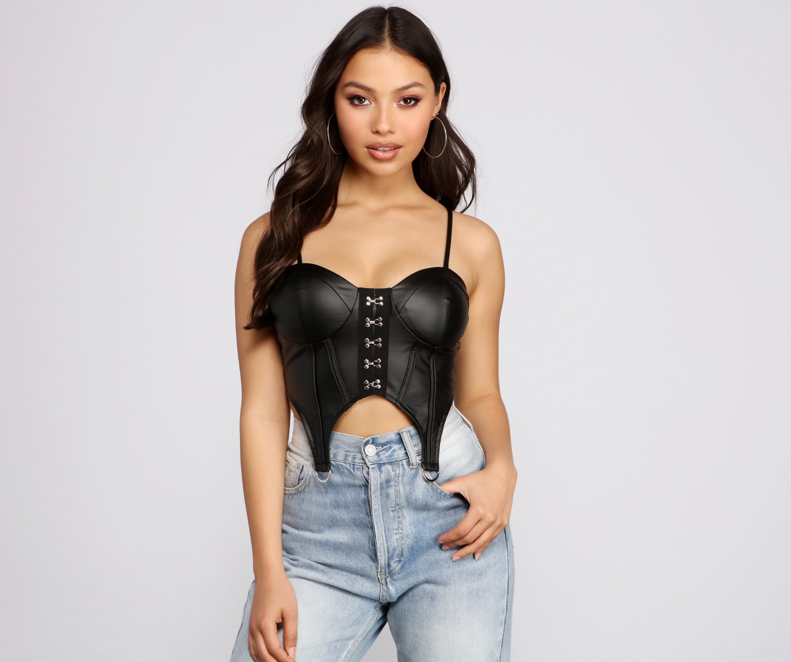 Edgy Glam Cropped Faux Leather Bustier