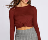 Knot Front Ribbed Knit Crop Top