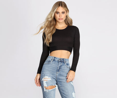 Geripptes Crop-Top mit Wickeltaille