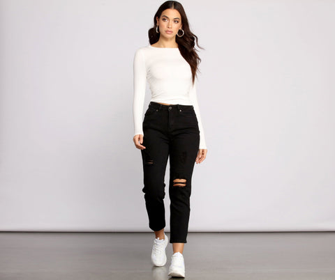 Long Sleeve Ribbed Basic Top